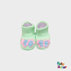 100% Cotton Booties For Newborn Baby Butterfly Character -Light Green