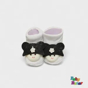 100% Cotton Booties For Newborn Baby Cartoon Character -White