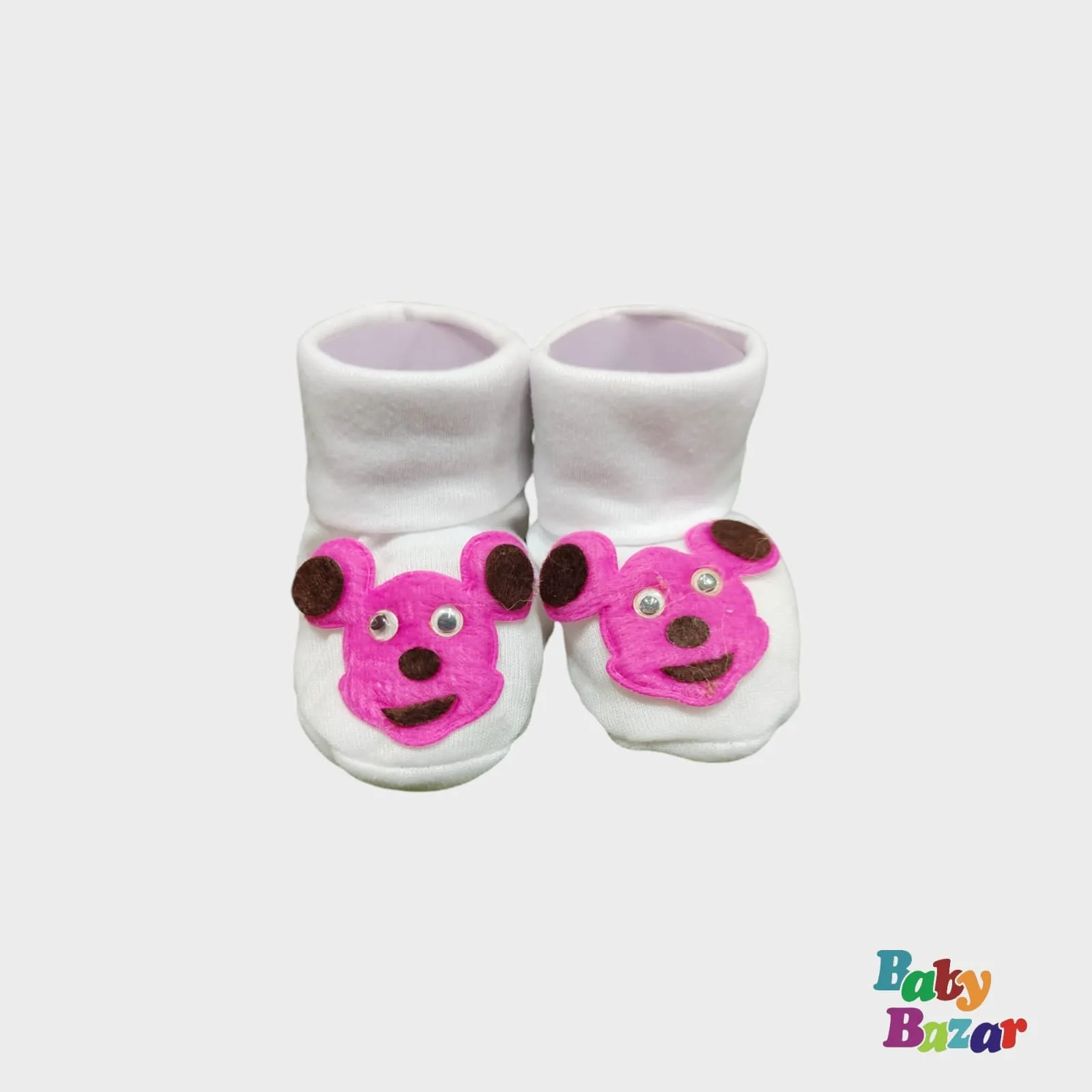 100% Cotton Booties For Newborn Baby Mouse Character -White