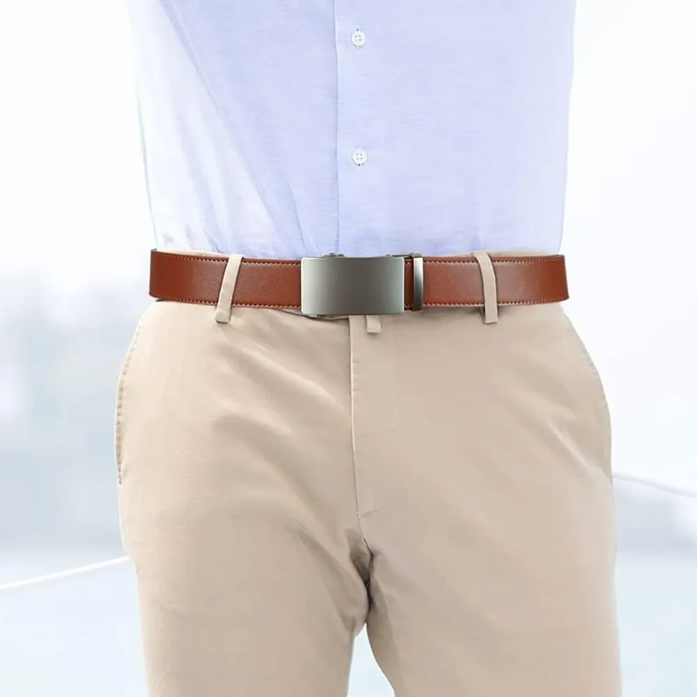 2 Pack Ratchet Belt 1 3/8", Mens leather Dress Belt in Gift Set Size 28"-62" Adjustable waist Trim to Fit