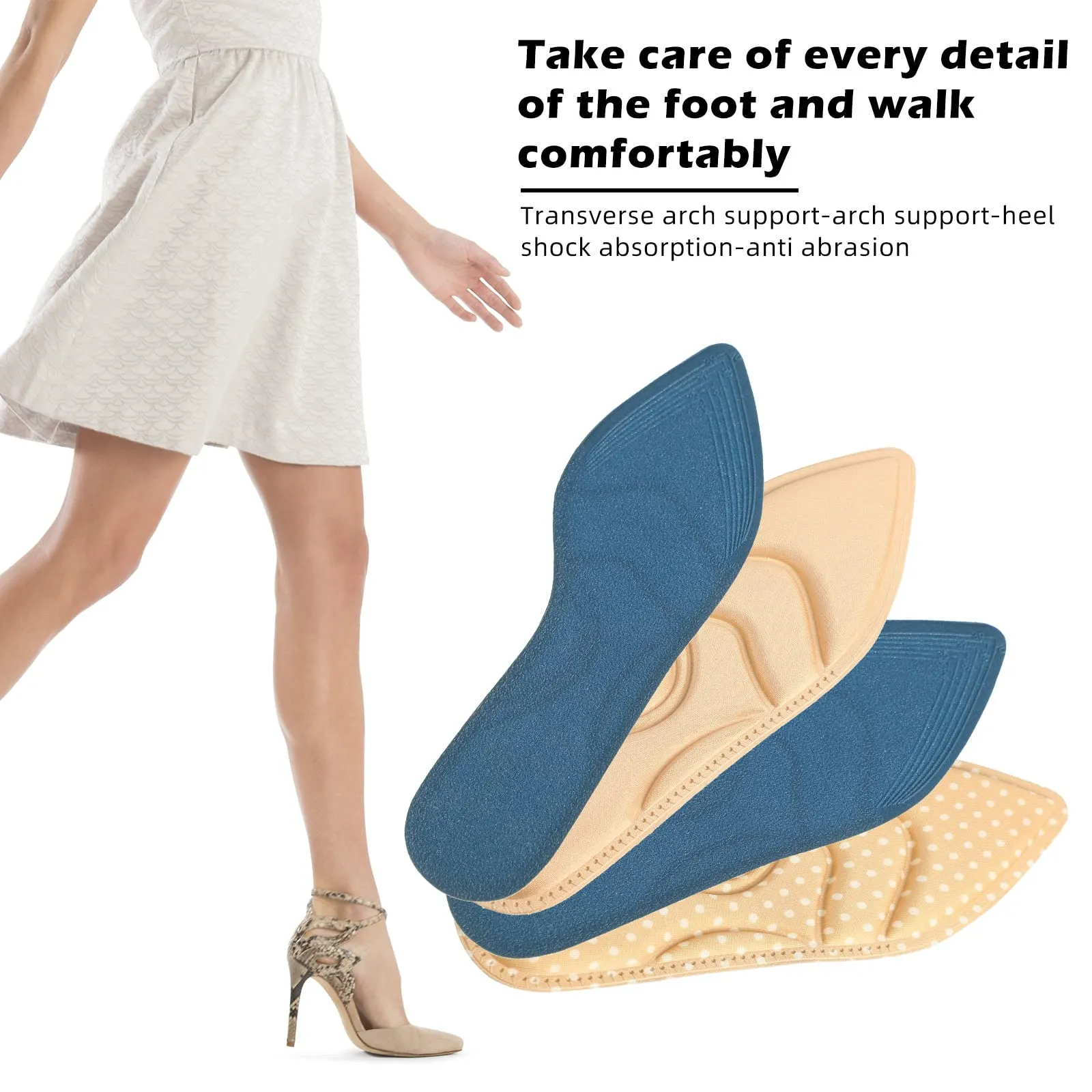 4 Pairs High Heel Insoles Breathable Shoe Pads 10.03 Inch Boot Inserts Foot Cushion Inserts Comfort Sponge Insert for Women Foot Pain, Arch Pain, Heel Sore, Loose Shoes (4 Tip Designs)