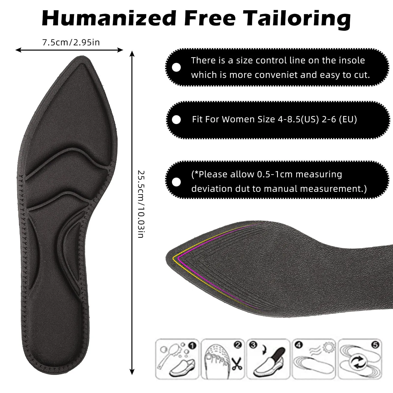 4 Pairs High Heel Insoles Breathable Shoe Pads 10.03 Inch Boot Inserts Foot Cushion Inserts Comfort Sponge Insert for Women Foot Pain, Arch Pain, Heel Sore, Loose Shoes (4 Tip Designs)