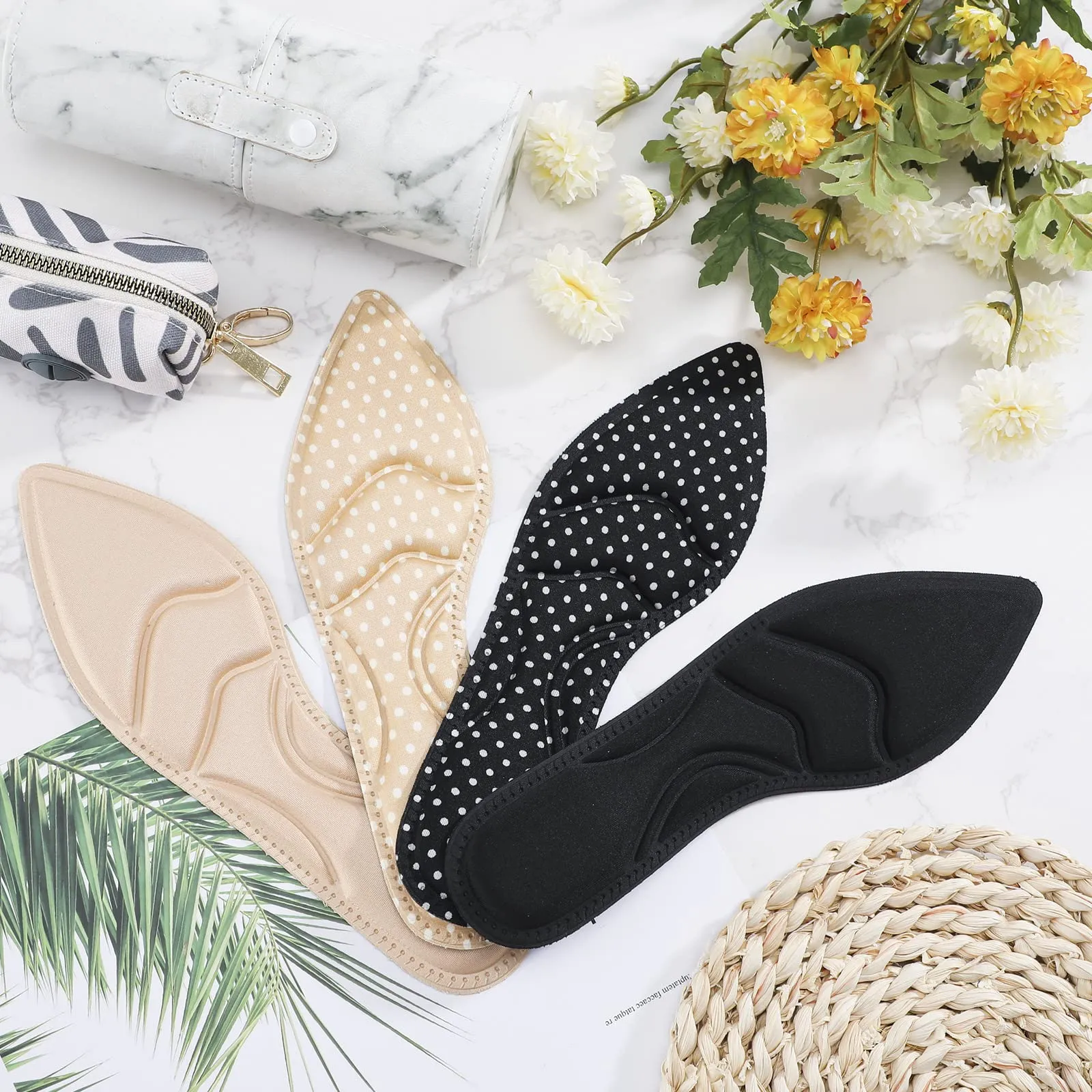 4 Pairs High Heel Insoles Breathable Shoe Pads 10.03 Inch Boot Inserts Foot Cushion Inserts Comfort Sponge Insert for Women Foot Pain, Arch Pain, Heel Sore, Loose Shoes (4 Tip Designs)