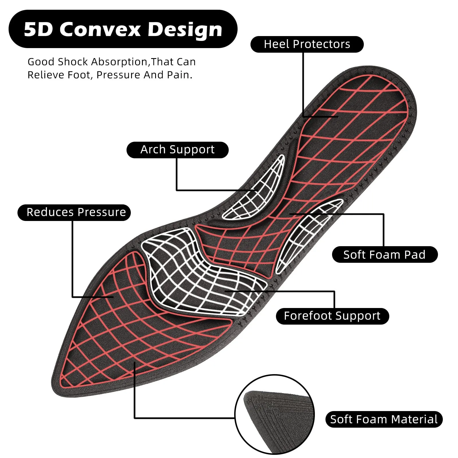 4 Pairs High Heel Insoles Breathable Shoe Pads 10.03 Inch Boot Inserts Foot Cushion Inserts Comfort Sponge Insert for Women Foot Pain, Arch Pain, Heel Sore, Loose Shoes (4 Tip Designs)