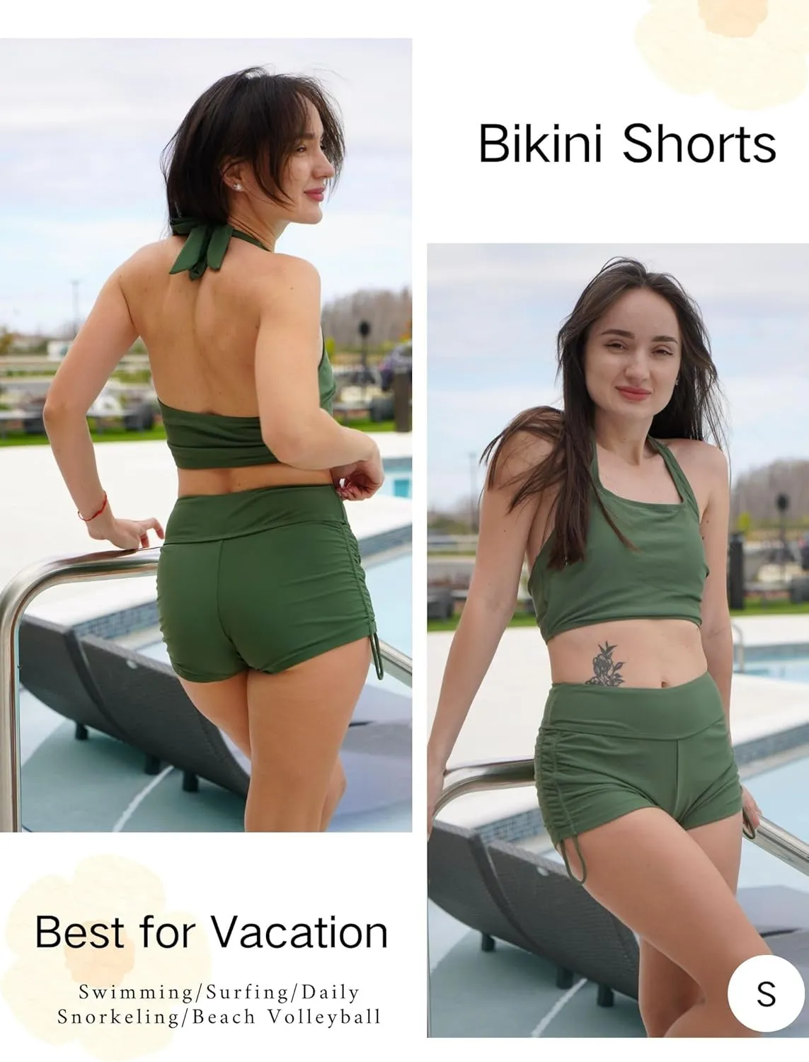 AI'MAGE Womens 3" Swim Board Shorts High Waisted Bathing Suit Bottoms Boy Shorts Adjustable Ruched Side Bikini Shorts S-XXL