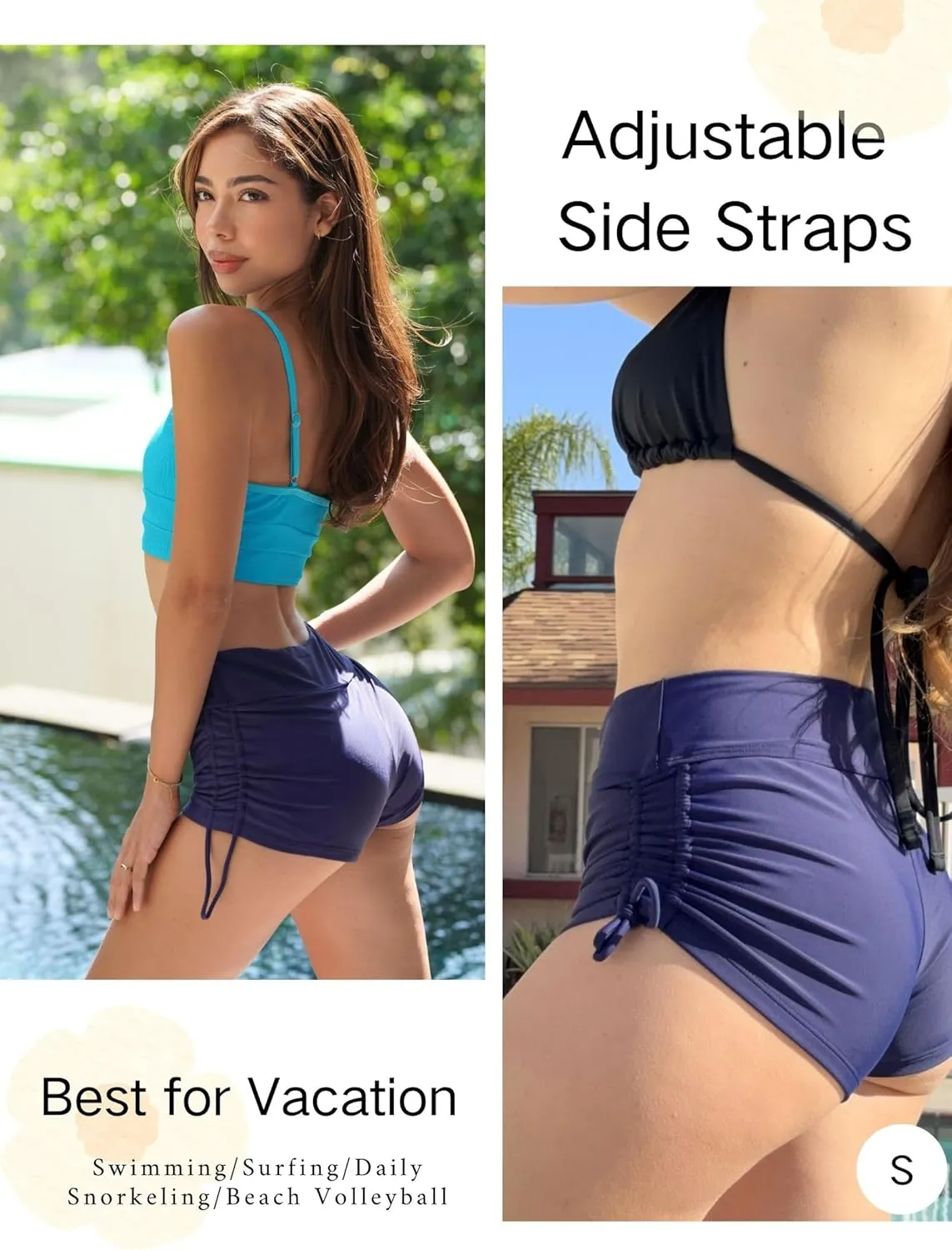 AI'MAGE Womens 3" Swim Board Shorts High Waisted Bathing Suit Bottoms Boy Shorts Adjustable Ruched Side Bikini Shorts S-XXL