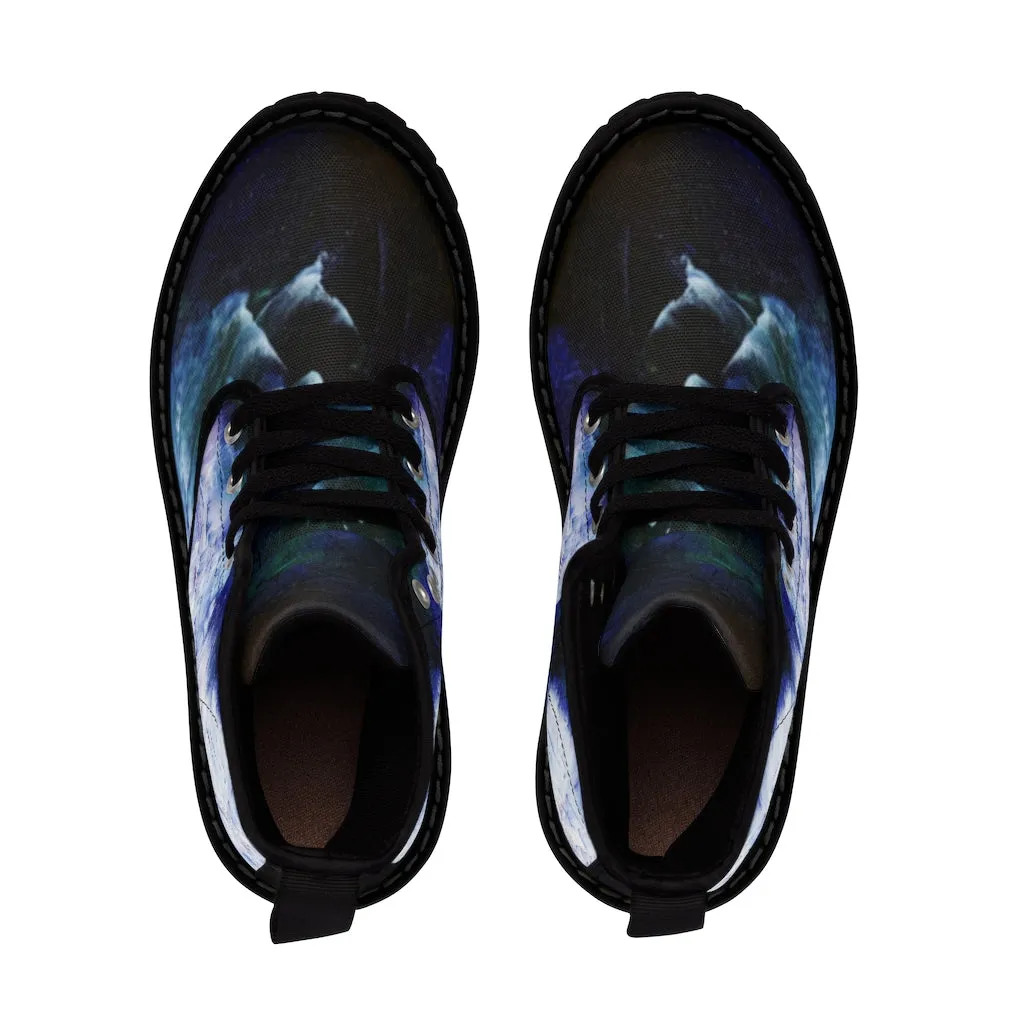 Artsy Blue CANVAS BOOTS for Women Abstract Art