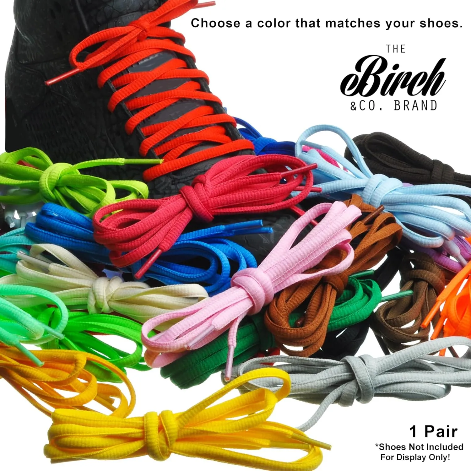 BIRCH's Oval Shoelaces 27 Colors Half Round 1/4" Shoe Laces 4 Different Lengths