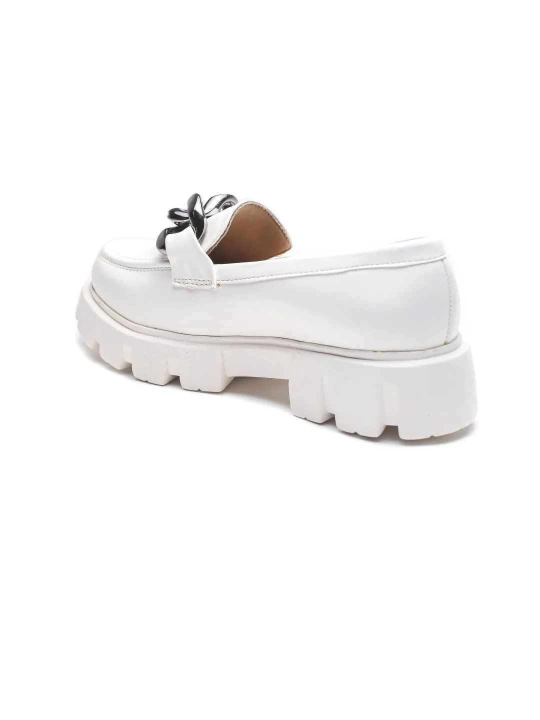 Brauch White Solid Embellished Loafer Shoe
