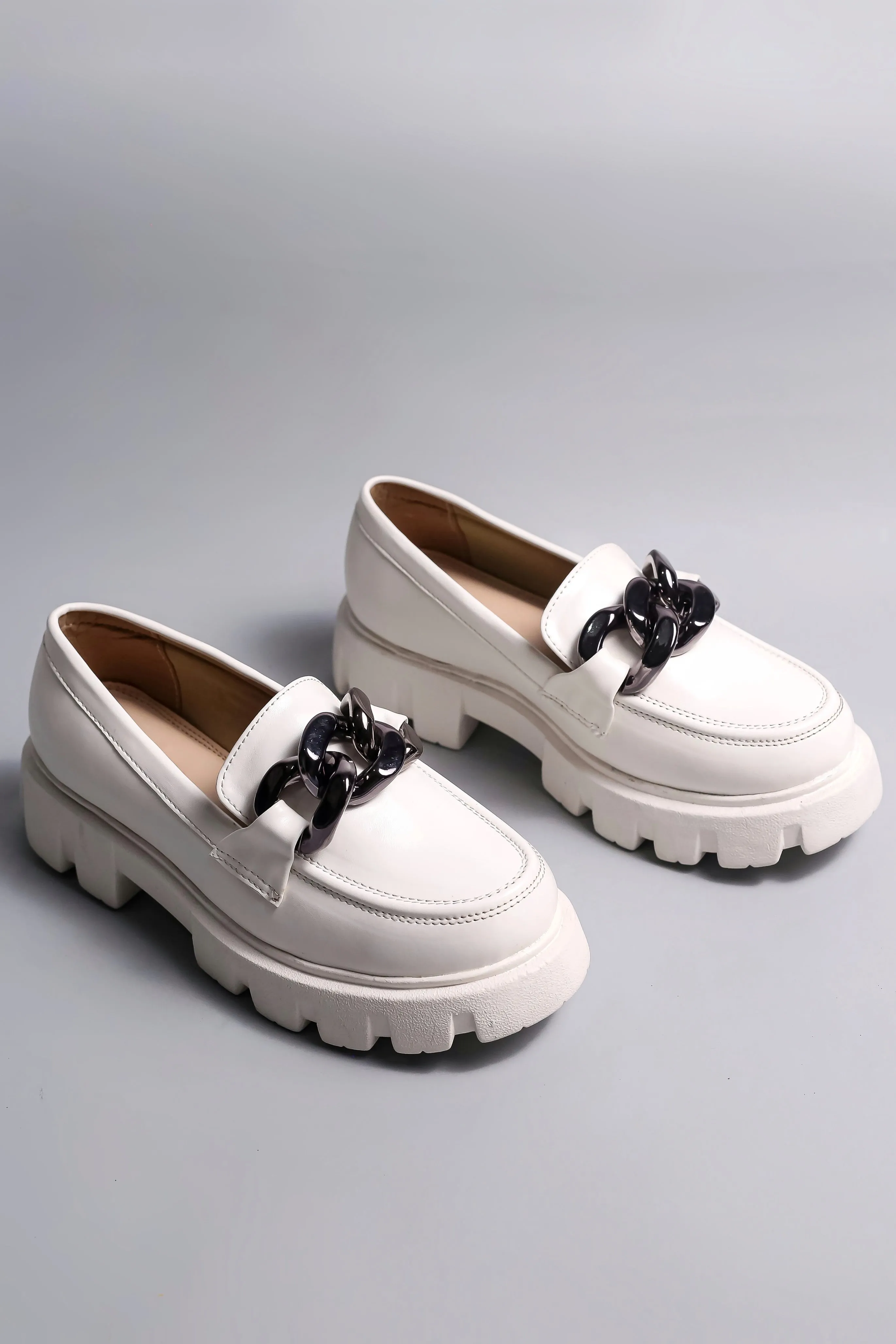 Brauch White Solid Embellished Loafer Shoe