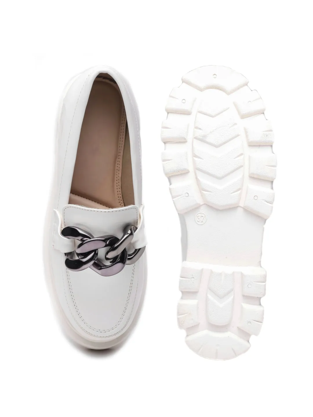 Brauch White Solid Embellished Loafer Shoe