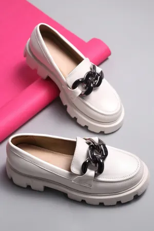 Brauch White Solid Embellished Loafer Shoe