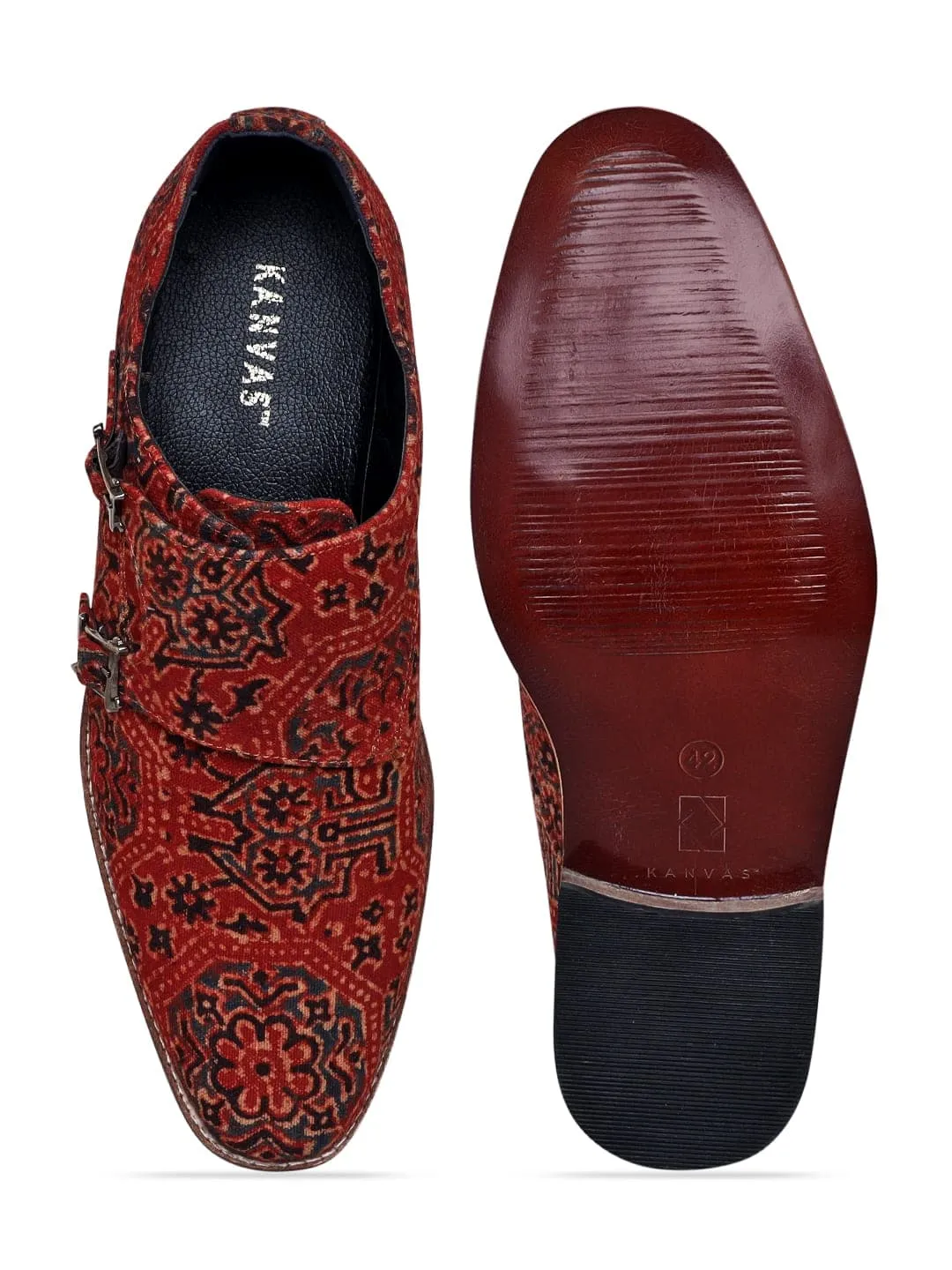 Brown Ajrakh Monk Shoes