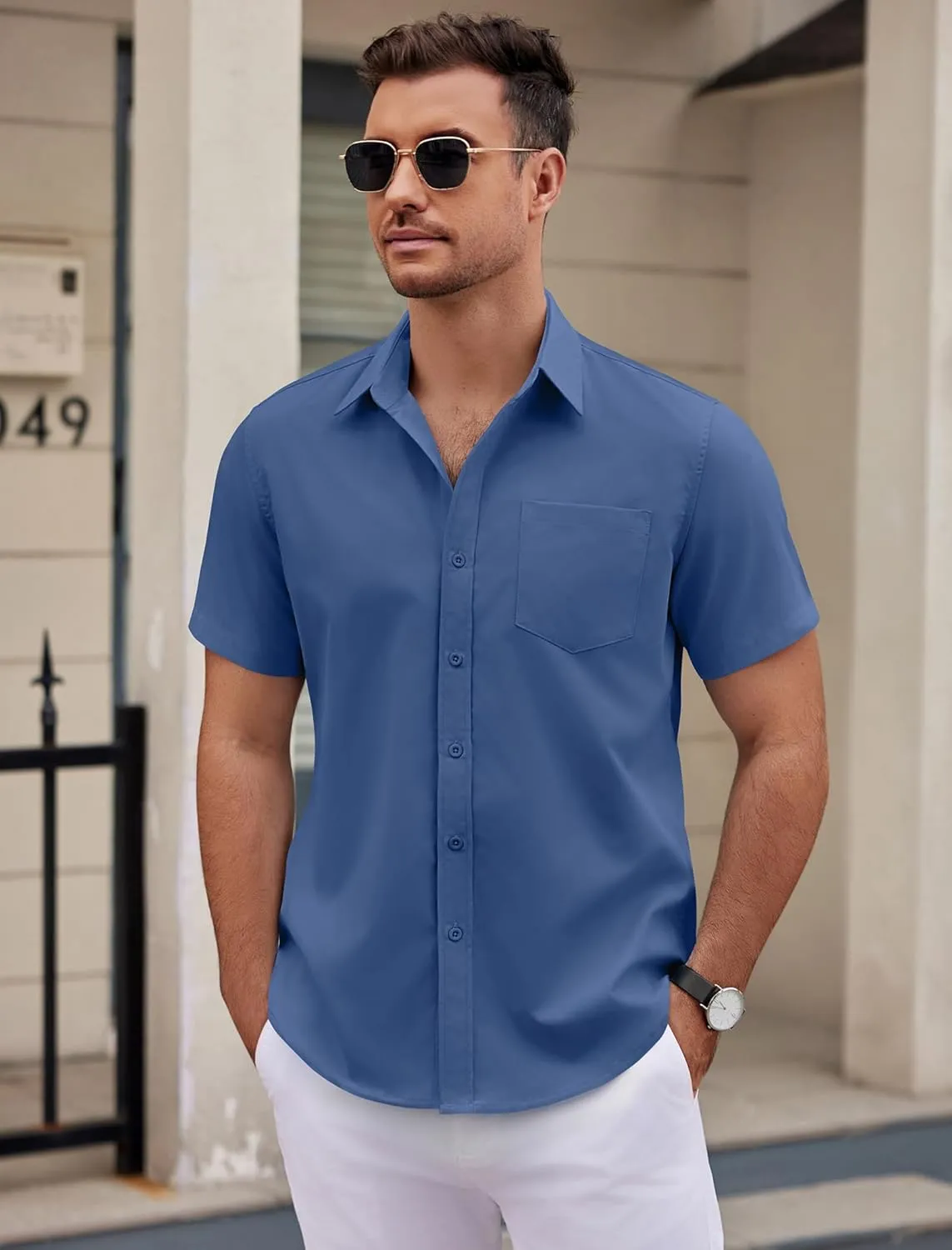 COOFANDY Mens Dress Shirts Short Sleeve Business Casual Shirts Regular Fit Casual Button Down Untucked Shirts