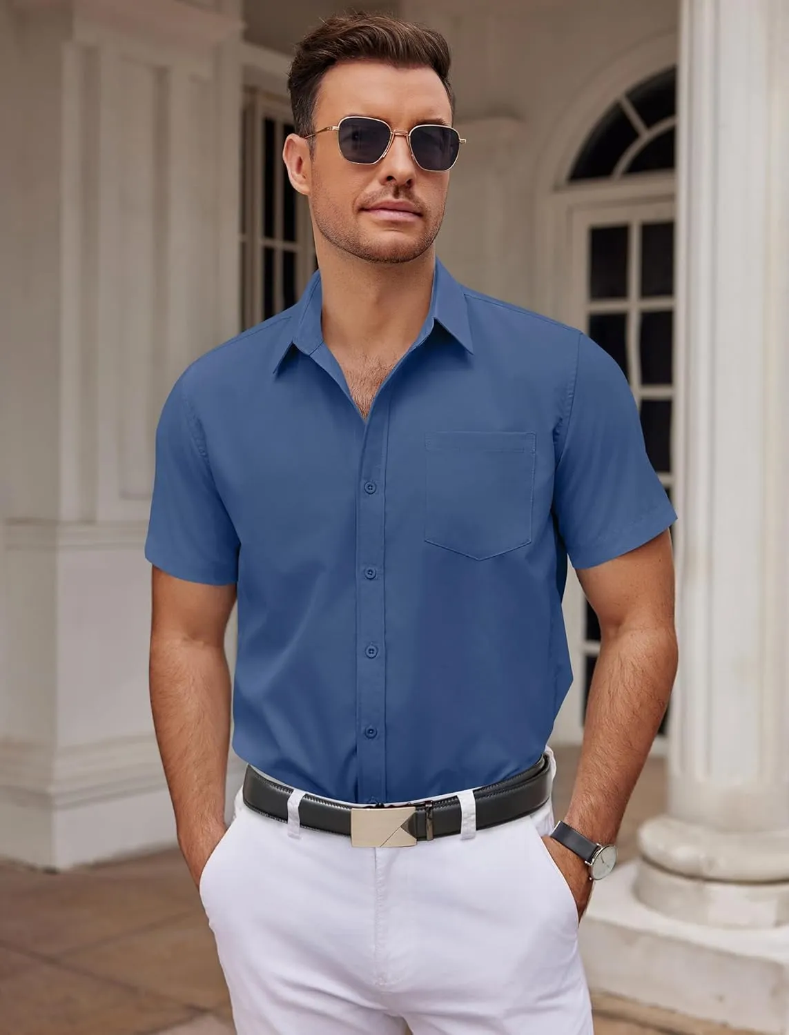 COOFANDY Mens Dress Shirts Short Sleeve Business Casual Shirts Regular Fit Casual Button Down Untucked Shirts