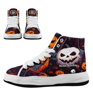 Corporate Gifts,Personalized Pumpkin Sneakers, Custom Ghost,Skeleton,Bat Shoes, Canvas High Top Shoes, Gift for Halloween