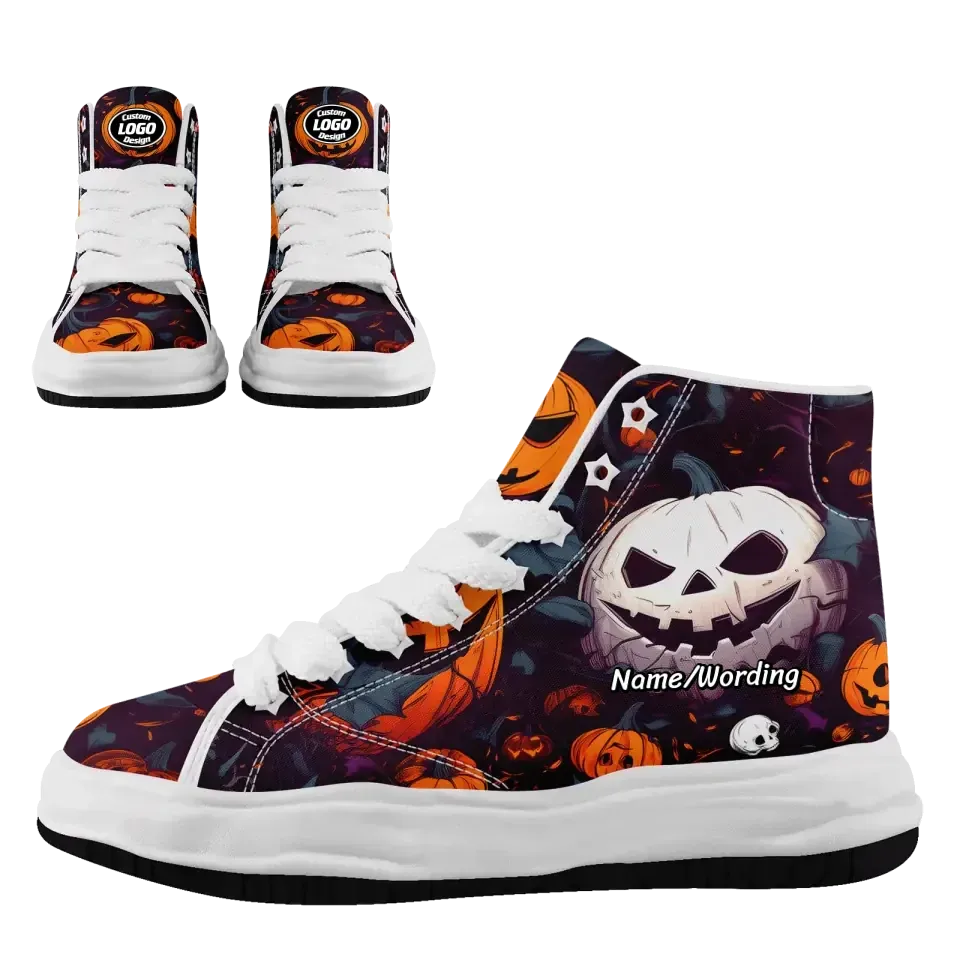 Corporate Gifts,Personalized Pumpkin Sneakers, Custom Ghost,Skeleton,Bat Shoes, Canvas High Top Shoes, Gift for Halloween