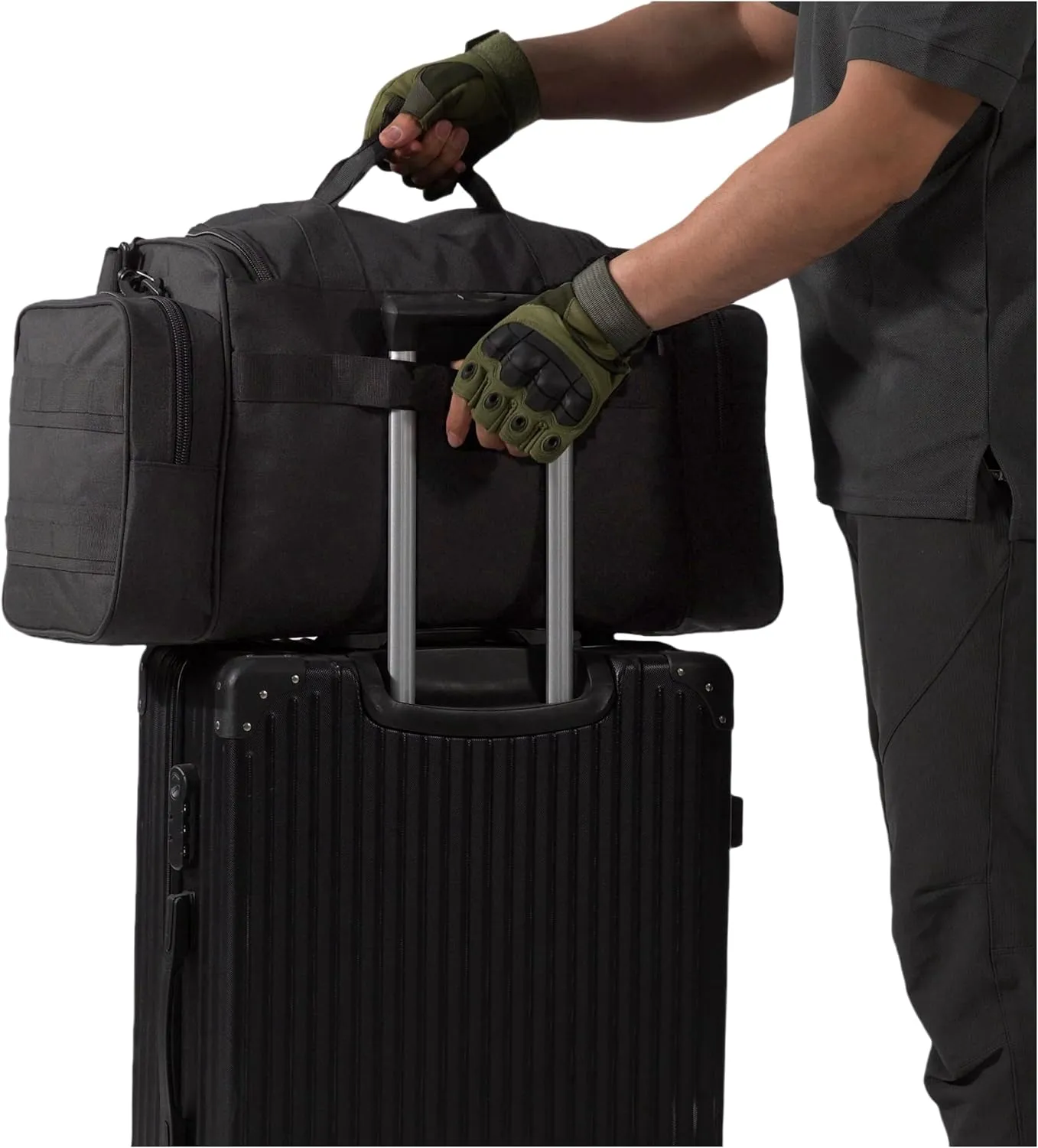 Duffel Bag ?C Heavy Duty Tactical Gym Bag for Men, Splashwater-Proof Weekender Travel Bag for Basketball, Football, Soccer, Hiking, and Hunting (Black)