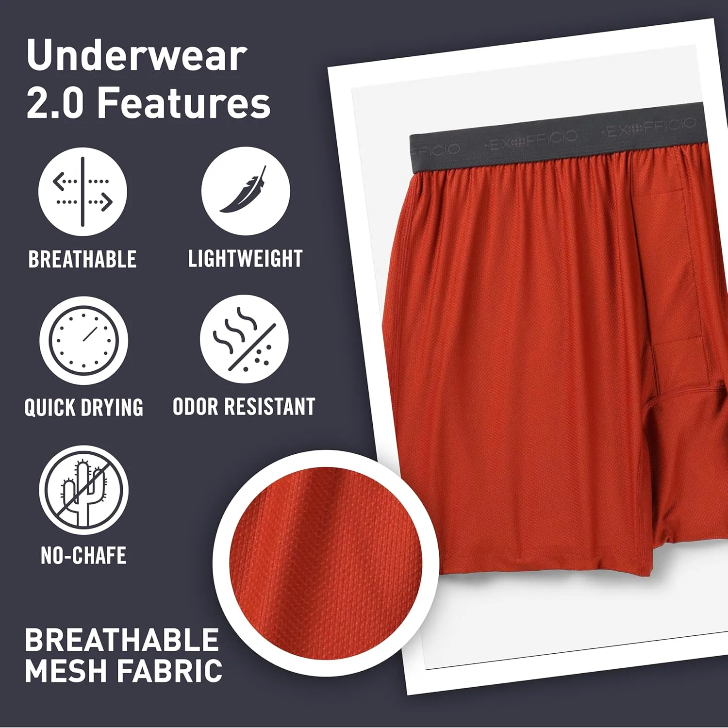 ExOfficio Men's Give-N-Go 2.0 Boxer - Breathable Durable Easy Care Travel Underwear