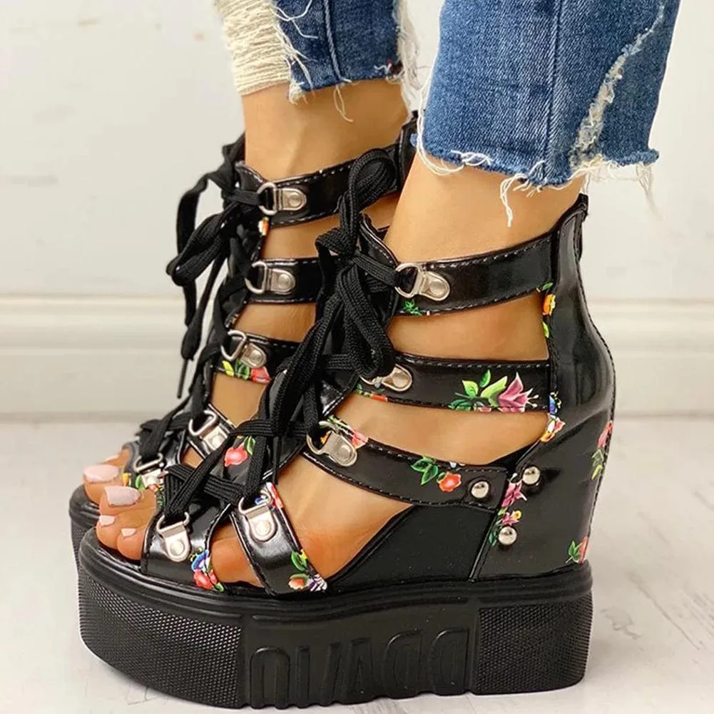 Floral Chic Wedge Sandals
