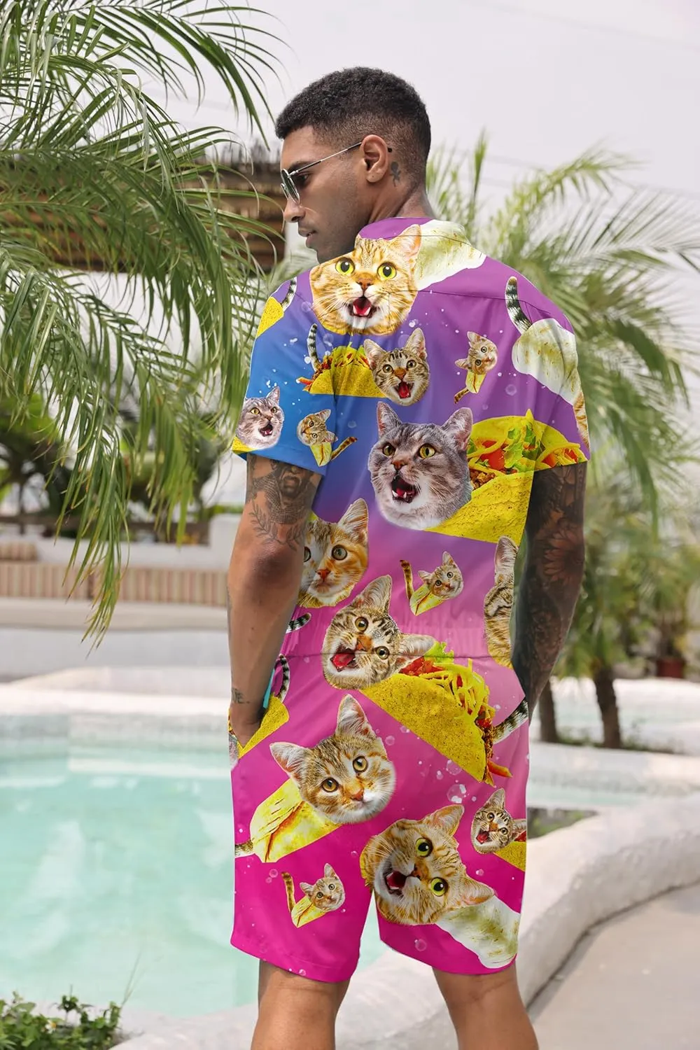 Goodstoworld Male Hawaiian Romper Fashion Zipper Slim Fit Jumpsuit with Pocket S-XXL