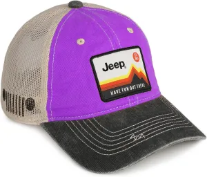 Jeep Have Fun Out There Patch Garment Washed Trucker Hat Unstructured for Men & Women - Adjustable Snapback Baseball Cap