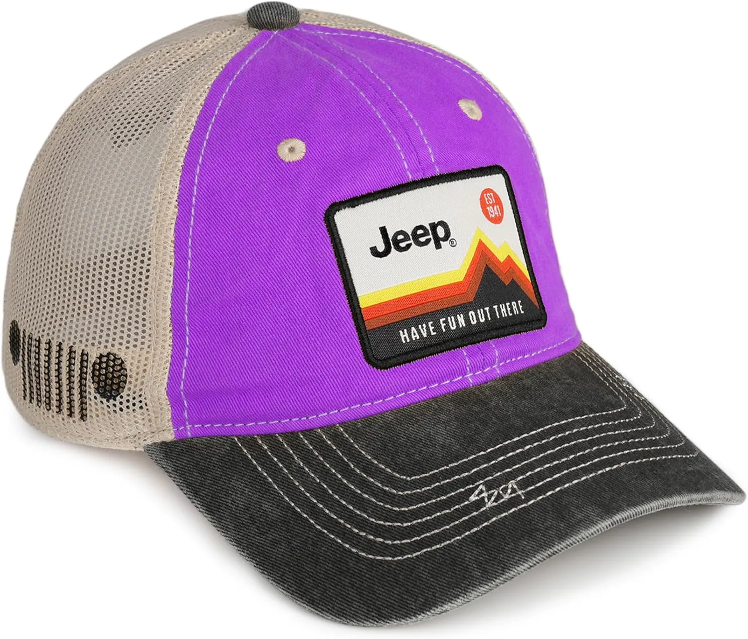 Jeep Have Fun Out There Patch Garment Washed Trucker Hat Unstructured for Men & Women - Adjustable Snapback Baseball Cap