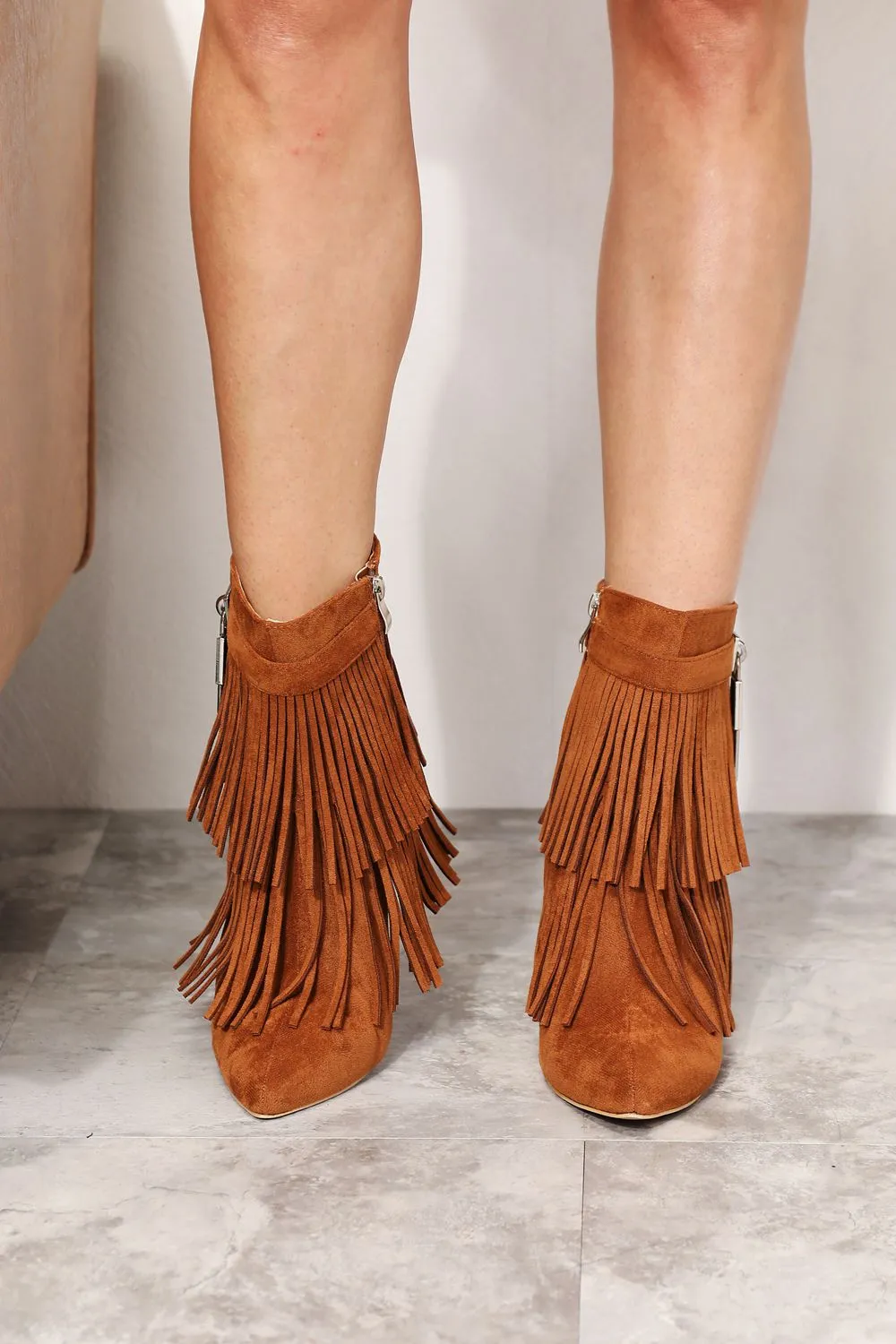 Legend Ochre Brown Tassel Wedge Heel Ankle Boots