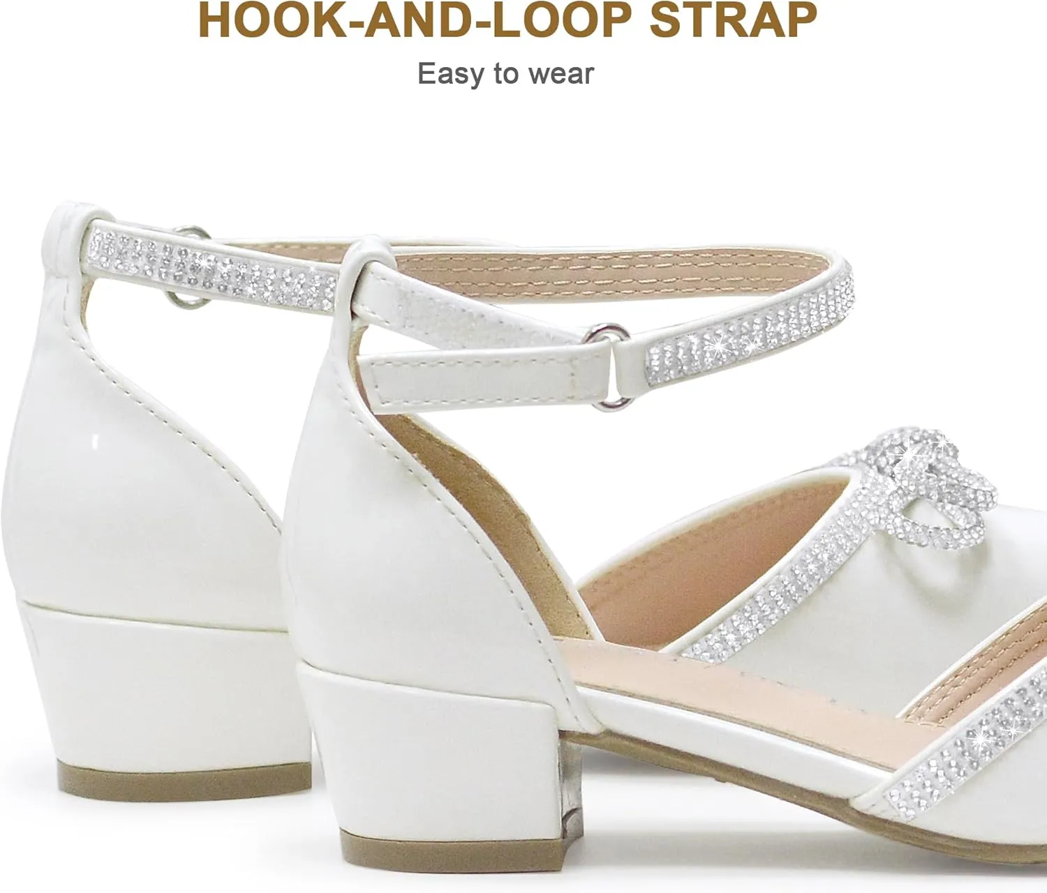 LseLom Girls Dress Shoes White Pumps Low Heel Sandals Flower Princess Dance Party Wedding Flats for Little/Big Kids