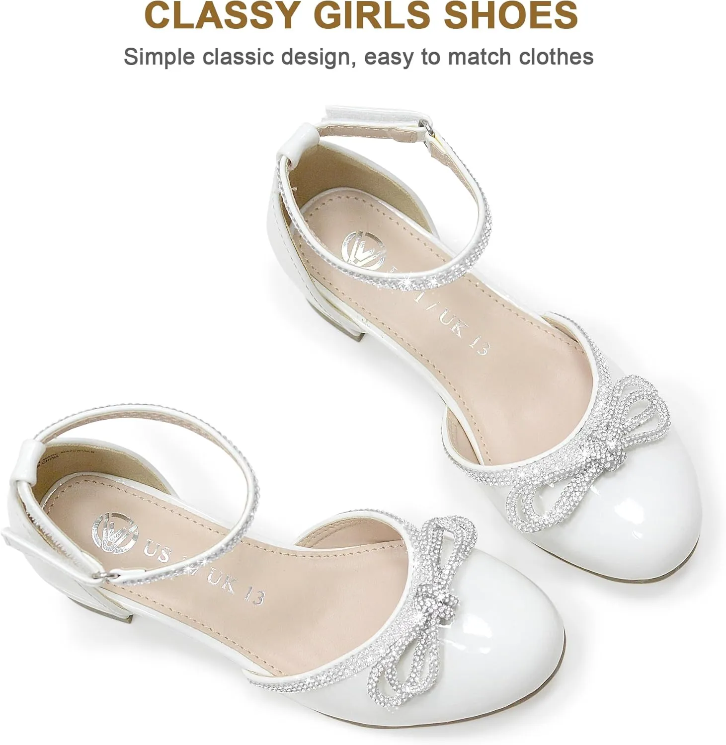LseLom Girls Dress Shoes White Pumps Low Heel Sandals Flower Princess Dance Party Wedding Flats for Little/Big Kids