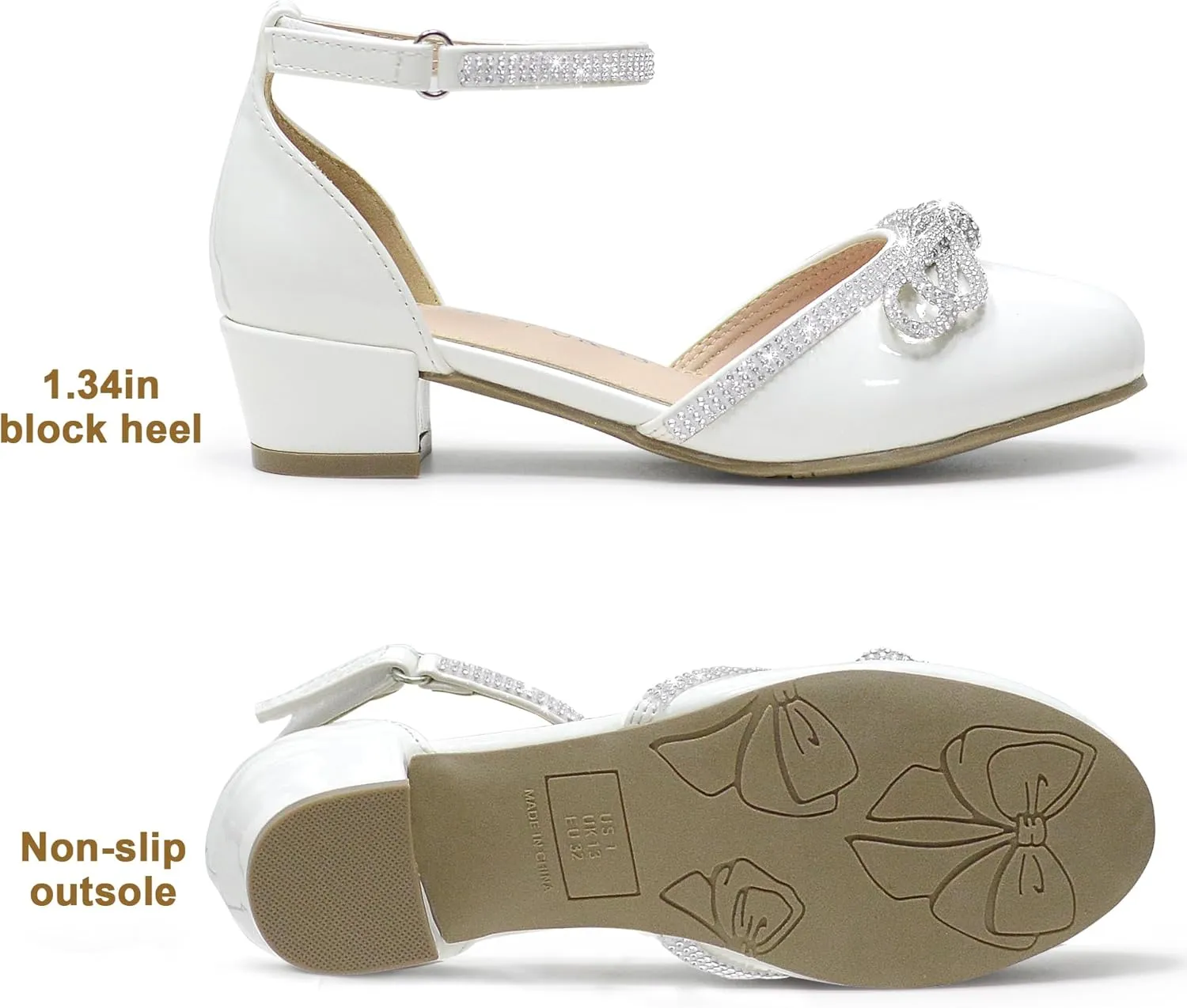 LseLom Girls Dress Shoes White Pumps Low Heel Sandals Flower Princess Dance Party Wedding Flats for Little/Big Kids