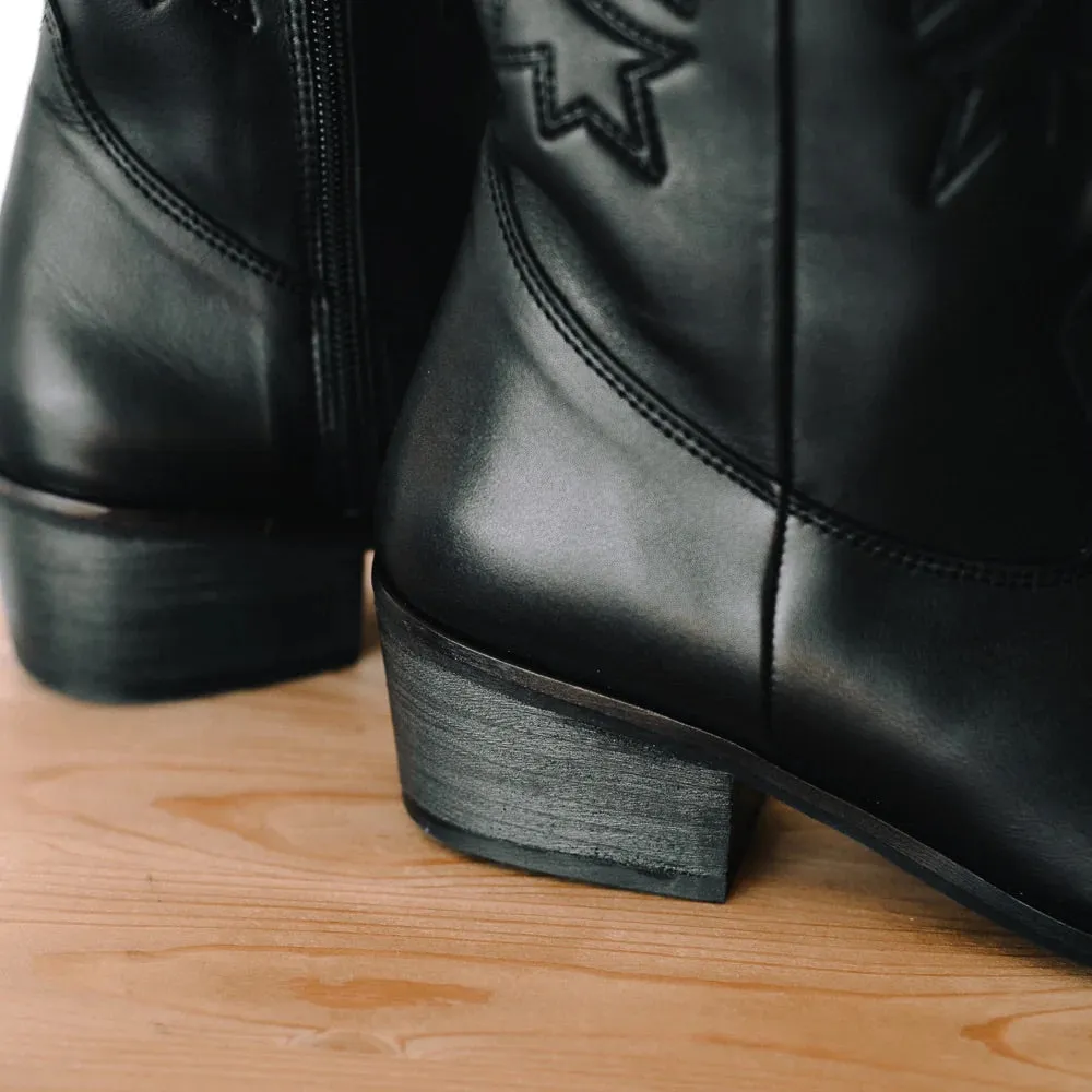 LUIS COWBOY BOOTS BLACK LEATHER HEEL 4CM