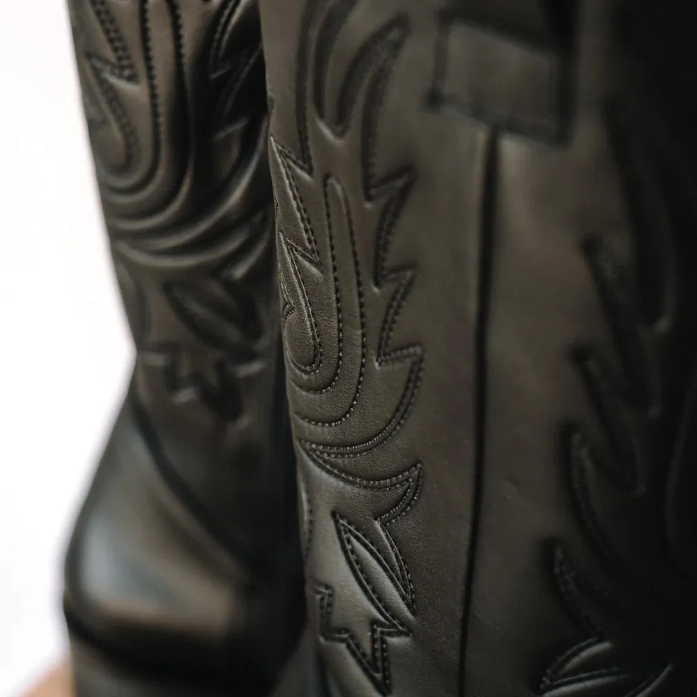 LUIS COWBOY BOOTS BLACK LEATHER HEEL 4CM