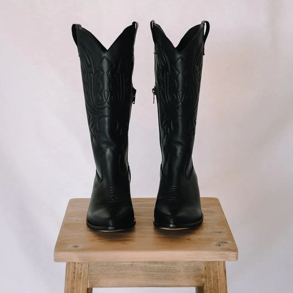 LUIS COWBOY BOOTS BLACK LEATHER HEEL 4CM