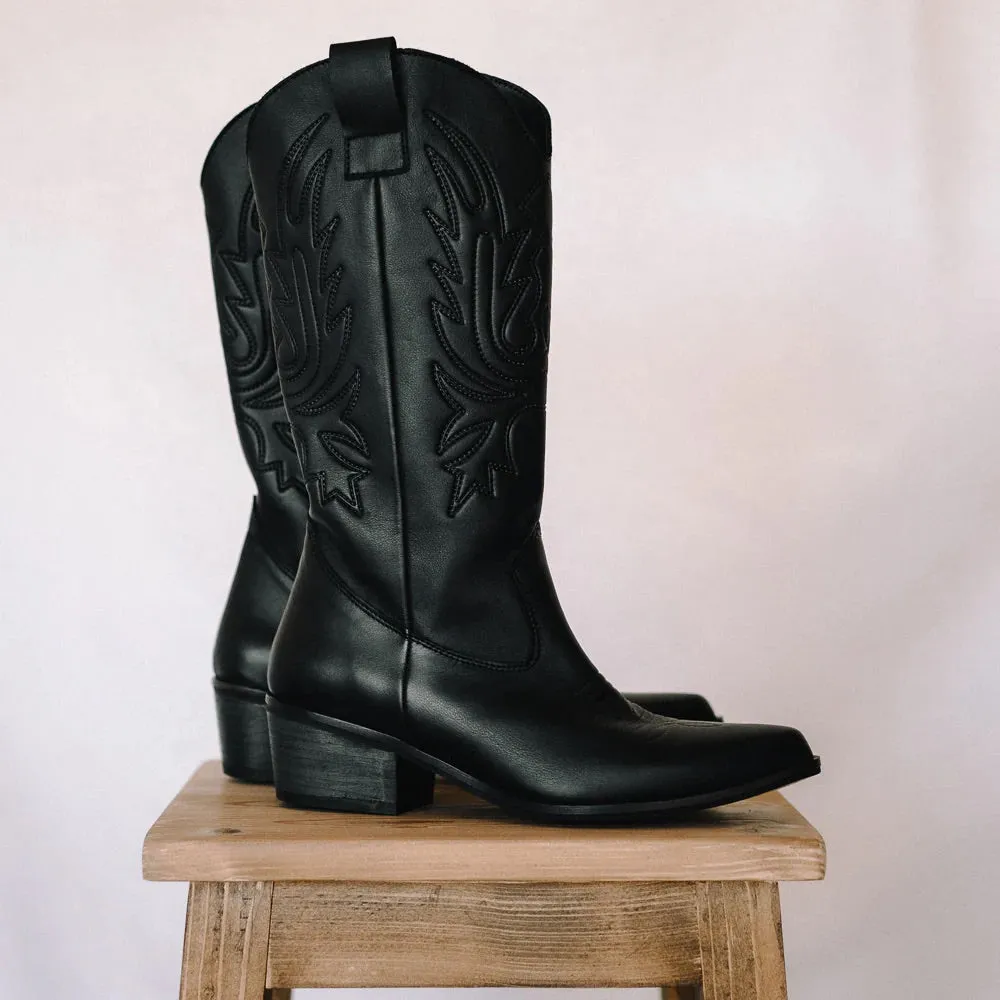LUIS COWBOY BOOTS BLACK LEATHER HEEL 4CM