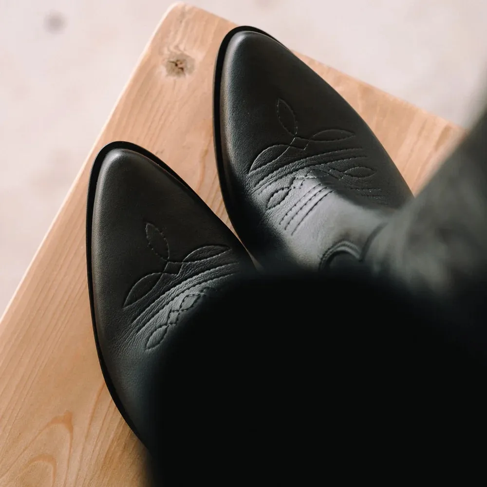 LUIS COWBOY BOOTS BLACK LEATHER HEEL 4CM