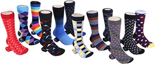 Marino Men's Dress Socks - Colorful Funky Socks for Men - Cotton Fashion Patterned Socks - 12 Pack - Trendy Collection - 10-13