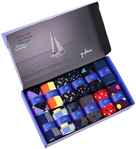 Marino Men's Dress Socks - Colorful Funky Socks for Men - Cotton Fashion Patterned Socks - 12 Pack - Trendy Collection - 10-13