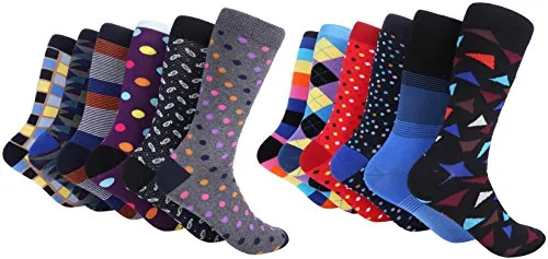 Marino Men's Dress Socks - Colorful Funky Socks for Men - Cotton Fashion Patterned Socks - 12 Pack - Trendy Collection - 10-13
