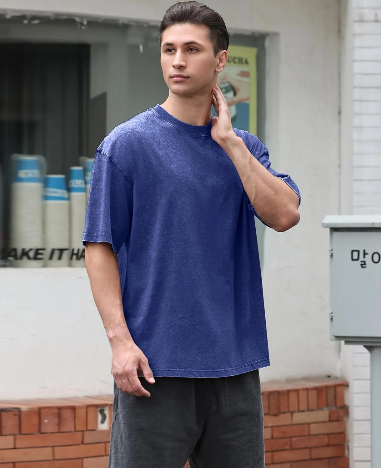 Men's Oversized Cotton T-Shirts Loose Fit Vintage Washed Tee Unisex Short Sleeve Casual Shirts Tops