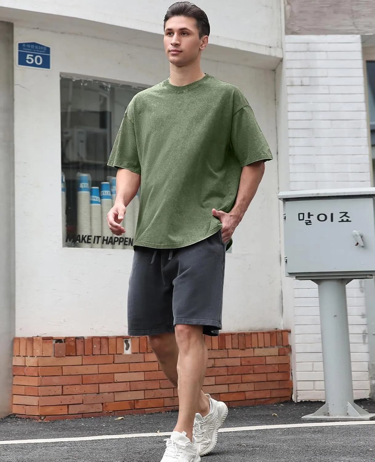 Men's Oversized Cotton T-Shirts Loose Fit Vintage Washed Tee Unisex Short Sleeve Casual Shirts Tops