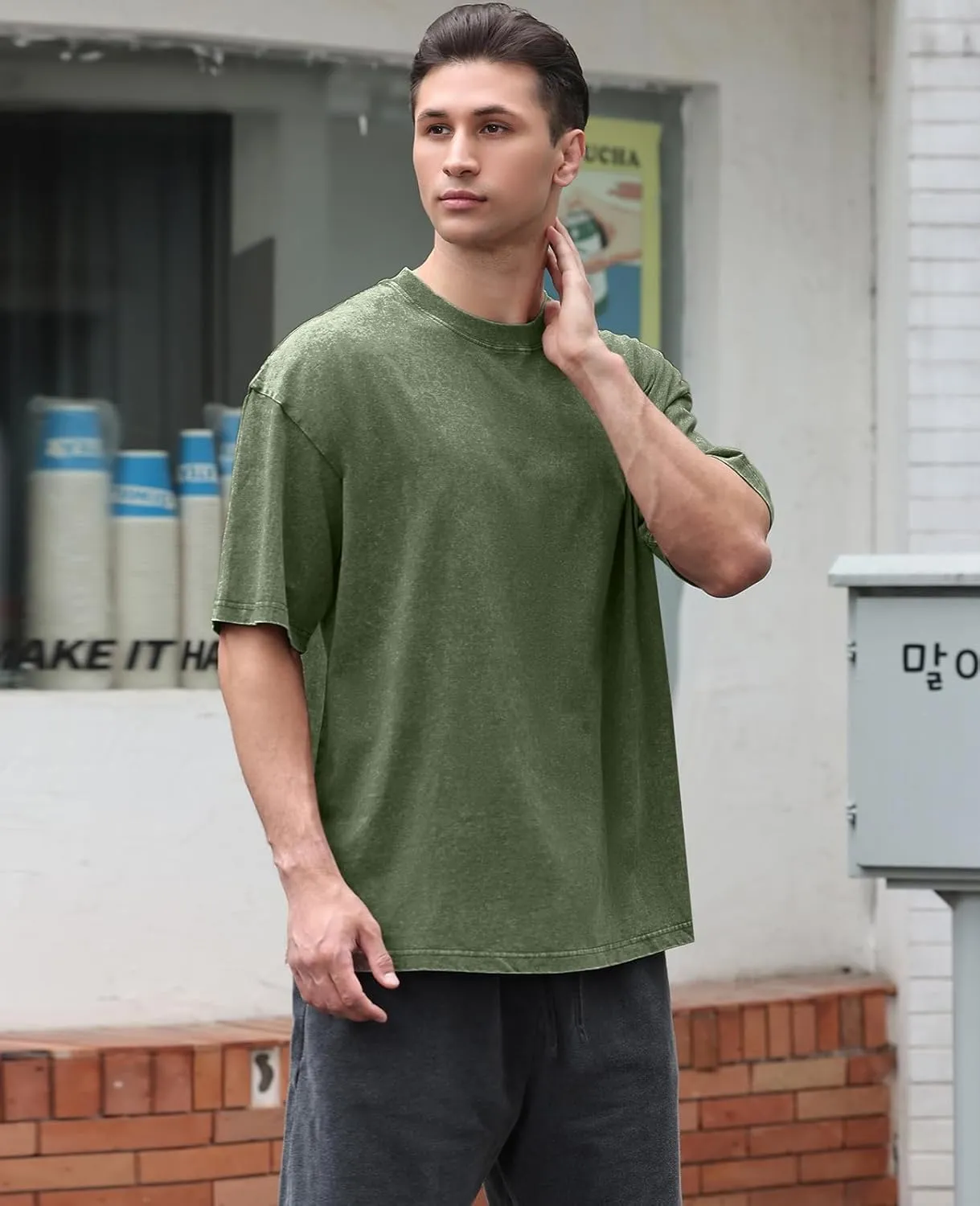 Men's Oversized Cotton T-Shirts Loose Fit Vintage Washed Tee Unisex Short Sleeve Casual Shirts Tops