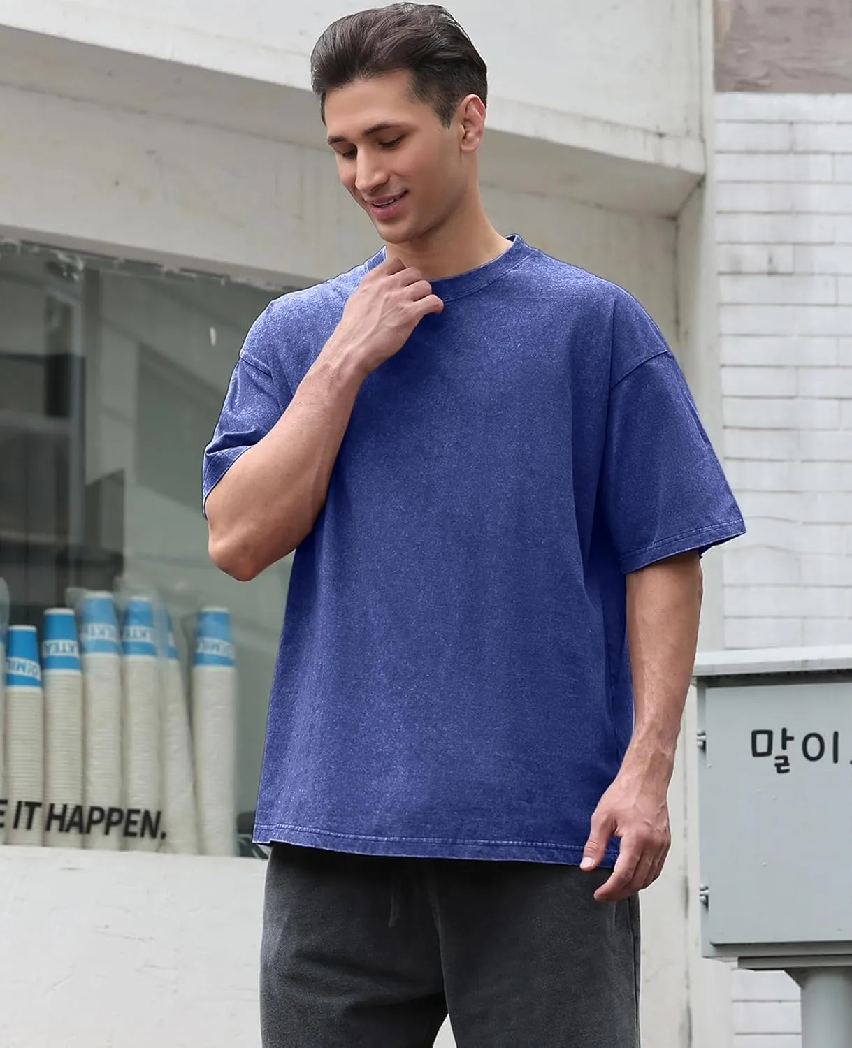 Men's Oversized Cotton T-Shirts Loose Fit Vintage Washed Tee Unisex Short Sleeve Casual Shirts Tops