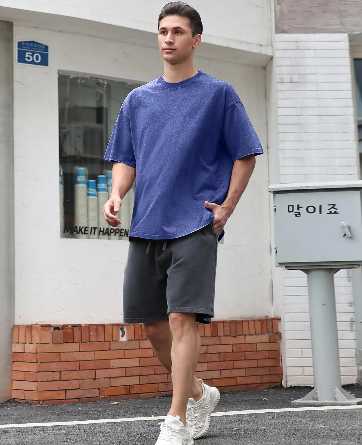 Men's Oversized Cotton T-Shirts Loose Fit Vintage Washed Tee Unisex Short Sleeve Casual Shirts Tops