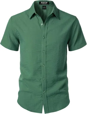 Men's Stretch Textured Short Sleeve Button Down Shirts Summer Casual Beach Wedding Vacation Shirt