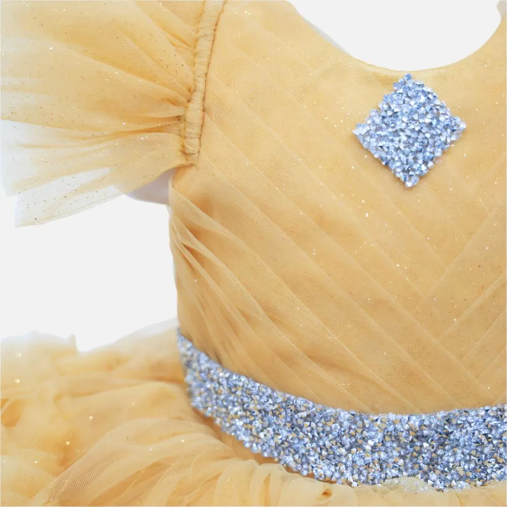 Mustard Ruffled Layered Party Dress With Detachable Tail & Headband