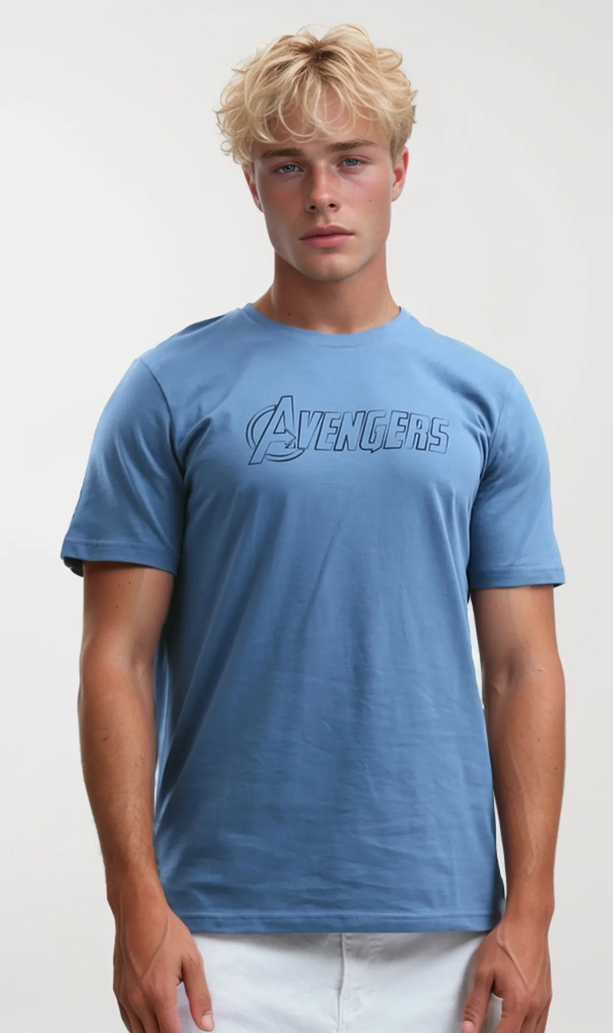 O191654 "Avengers" Printed Light Blue Printed Regular Tee