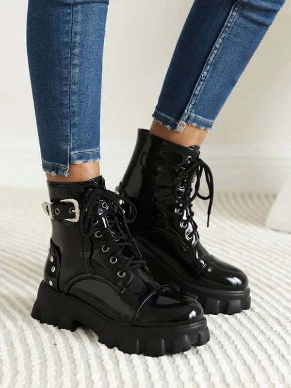 Patent Leather Round Toe Platform&Boots