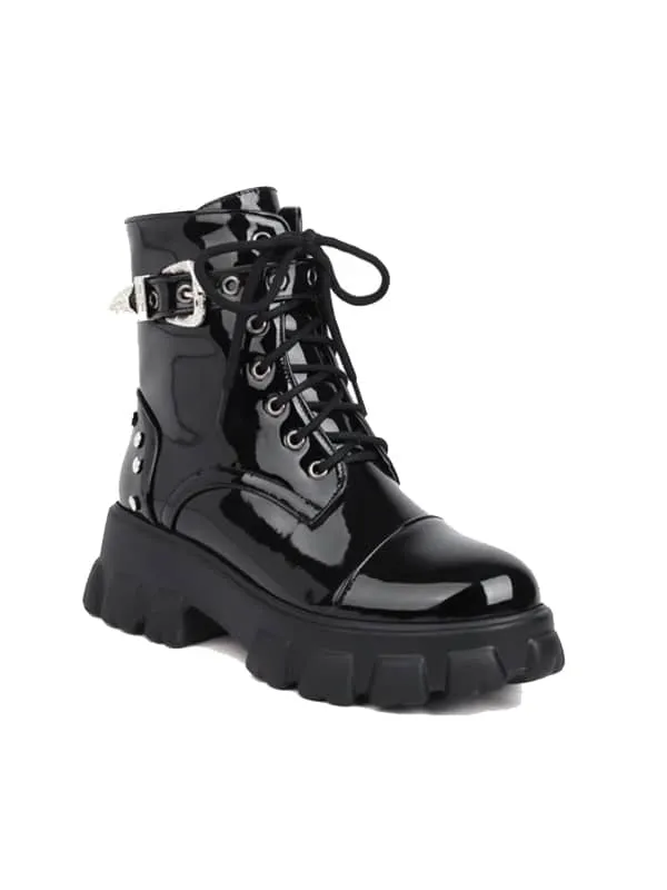 Patent Leather Round Toe Platform&Boots