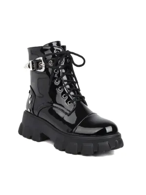 Patent Leather Round Toe Platform&Boots